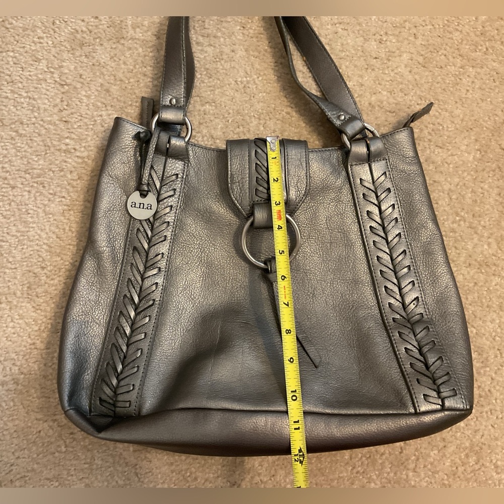 A.N.A. Leather Gun Metal Pewter Hobo Purse Handbag - Picture 4 of 13